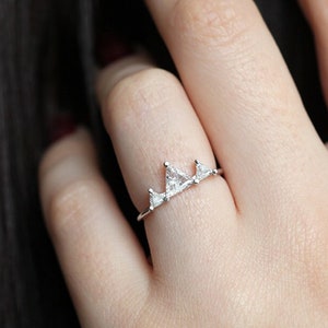 Unique Triangle Diamond Ring, Half Carat Diamond Mountain Ring with trillion diamonds, Three Stone Ring by Minimalvs image 1