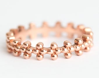 Bague en or avec perles, anneau en or rose minimaliste
