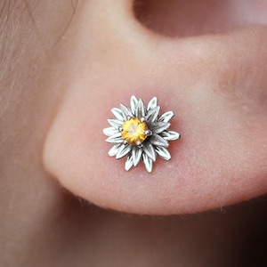 Gold Sonnenblume Ohrringe, Orange Ohrring, einfache Saphir Ohrringe, 14k Rose Gold Ohrringe Blume Ohrstecker Ohrringe, Gold Ohrstecker Schmuck
