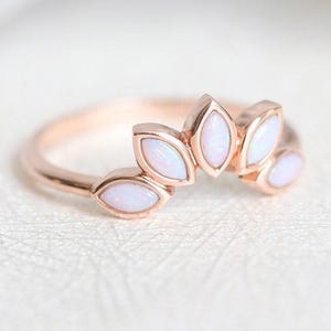 Marquise Opal Wedding Band, Natural Australian Opal Ring, Floral Opal Ring, Matching Band