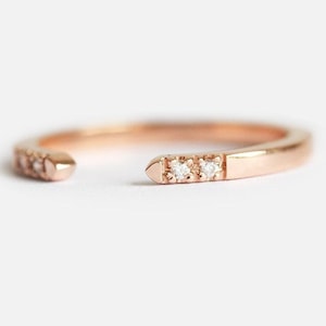Open diamond band, Rose gold wedding ring, Thin stacking band, Dainty nesting ring