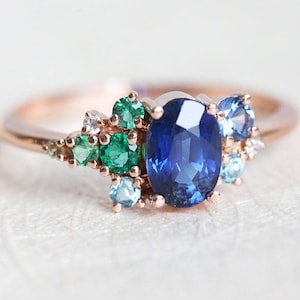 Anillo de alejandrita ovalada, anillo de compromiso de alejandrita, anillo de diamantes con sal y pimienta de alejandrita