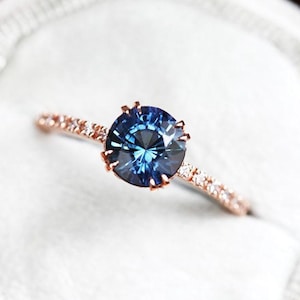 Deep Blue Sapphire Engagement Ring, Blue Sapphire Ring solitaire, Solitaire Sapphire Ring with pave diamond band