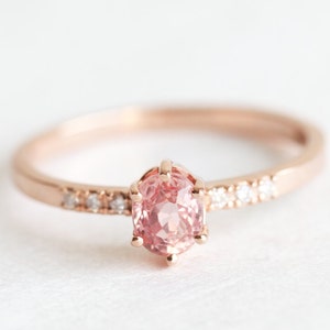 Rose Gold Diamond and Sapphire Ring with Oval Peach Sapphire, Sapphire Ring image 7