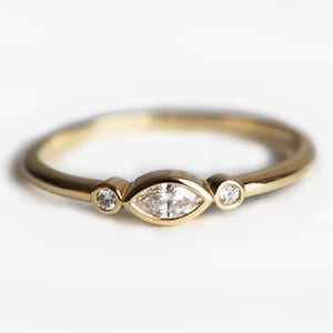 Thin Delicate Marquise Diamond Engagement Ring, Three Diamond Ring, Three Stone Engagement Ring image 2