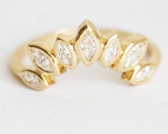 Diamant Tiara Ring, Diamant Kronenring, Diamant Ehering Band aus Gelbgold Diamant Ring