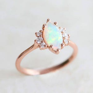 Australian Opal Engagement Ring, Marquise Opal Diamond Ring, Rose Gold Opal Ring with Diamonds