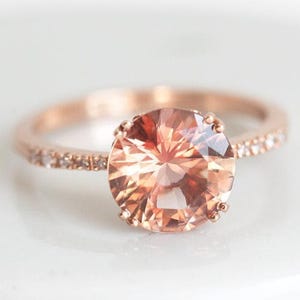 Oregon Sunstone Ring, Peach Champagne Sunstone Engagement Ring in 14k or 18k Solid Gold, diamond sunstone ring