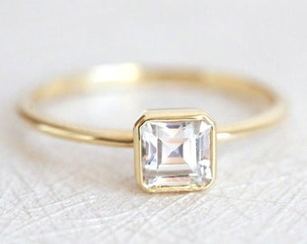 Asscher Diamond Ring, Asscher Solitaire Diamond Engagement Ring, Modern Solitaire Diamond Ring