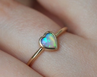 Opal heart ring, Australian opal engagement ring, Heart cut solitaire, Heart shaped bezel ring