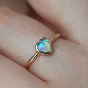 Opal heart ring, Australian opal engagement ring, Heart cut solitaire, Heart shaped bezel ring