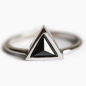 Black Diamond Engagement Ring White Gold, Black Triangle Diamond Ring, Minimalist Engagement Ring for Alternative Bride