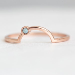 Curved opal ring, Small gemstone stacking ring, Filigree nesting wedding band image 1