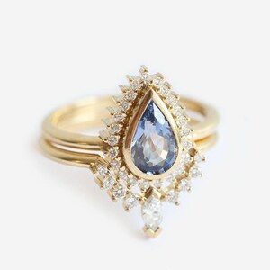 Blauer Saphir Verlobungsring mit Diamant Ring, 18k Gelbgold Ehering