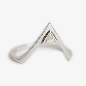 Modern Trillion Diamond Ring, Nesting Wedding Band, Curved matching band