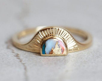 Half moon Oyster turquoise ring sunset