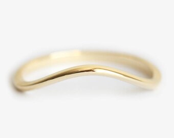 14k Yellow Gold Wedding Ring, Thin Curved Delicate Wedding Band