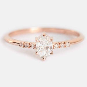 Oval Diamond Ring Rose Gold, Prong Oval Diamond Engagement Ring, Oval Cut Engagement