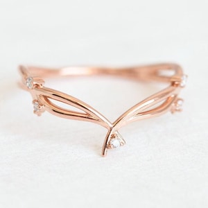 Diamond Twig Band, Bud Ring, Diamond Branch Ring, Rose Gold 5.75US