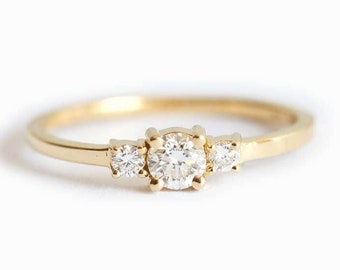 Schlichter Drei Diamant Ring Gelbgold, Diamant Verlobungsring