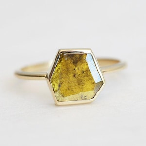 Diamond Slice Ring, Yellow Diamond Ring, Unique Diamond Ring, Solitaire Diamond Ring, Simple Diamond Ring, One Of A Kind image 1