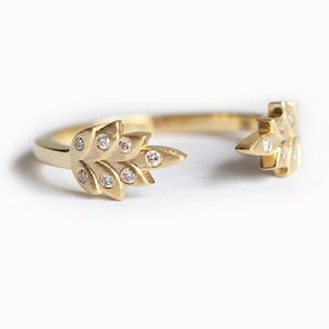 Open Leaf Band, Diamond Leaves Wedding Ring, Floral Ring available in 18k Yellow Gold