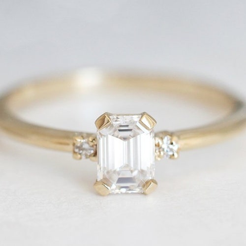 Emerald Cut Diamond Ring Rose Gold Engagement Solitaire Gia - Etsy