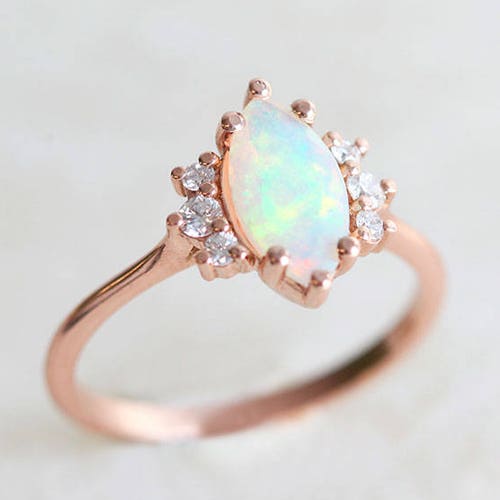 Unique Australian Opal Ring Rose Gold Half Moon Engagement - Etsy