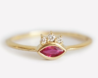 Marquise Red Ruby Diamond Ring Yellow Gold