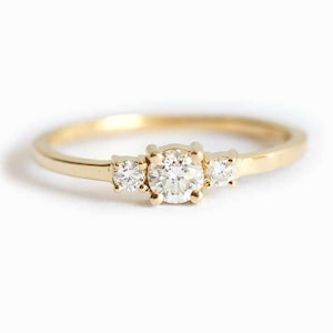 Simple Three Diamond Ring Yellow Gold, Diamond Engagement Ring