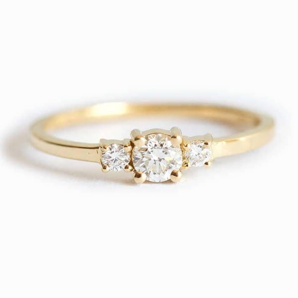Simple Three Diamond Ring Yellow Gold, Diamond Engagement Ring
