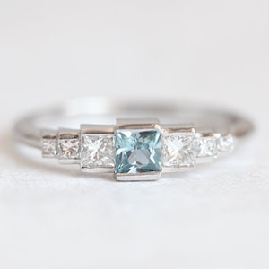 Art Deco Engagement Ring With Teal Montana Sapphire and - Etsy