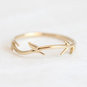 Delicate Twig Ring, Gold Floral Ring available in 14k 18k Gold and platinum image 2