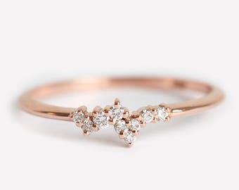 Mini Diamond Cluster Ring Rose Gold, Diamond Wedding Ring, Mini Diamond Band, Cluster Engagement Ring