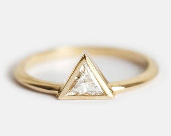 Yellow Gold Solitaire Diamond Engagement Ring, Triangle Diamond Ring, Trillion Ring, Modern Diamond Ring