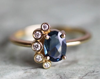 Sapphire Cluster Ring, Rose Cut Sapphire Ring, Blue Sapphire Ring, Blue Sapphire Ring, Blue Engagement Ring, Diamond Sapphire Ring