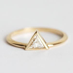 Yellow Gold Solitaire Diamond Engagement Ring, Triangle Diamond Ring, Trillion Ring, Modern Diamond Ring image 3