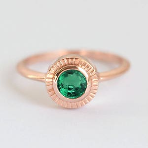 Round Emerald Ring Solitaire, Natural Emerald Engagement Ring, Simple Green Emerald Ring image 1