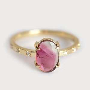 Tourmaline Diamond Ring, Unique Engagement, 14k Solid Gold Ring, Diamond Ring image 1