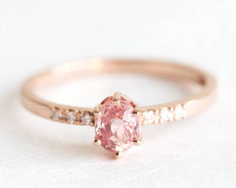 Rose Gold Diamond and Sapphire Ring with Oval Peach Sapphire, Sapphire Ring