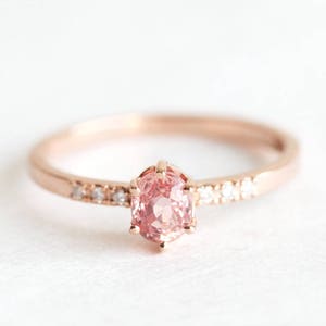 Rose Gold Diamond and Sapphire Ring with Oval Peach Sapphire, Sapphire Ring image 1
