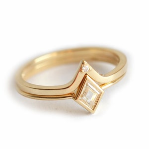 Bague en diamant de cerf-volant, bague en diamant en losange, bague en diamant minimaliste, bague en cerf-volant avec bague en diamant incurvée, ensemble de mariage simple et unique image 1