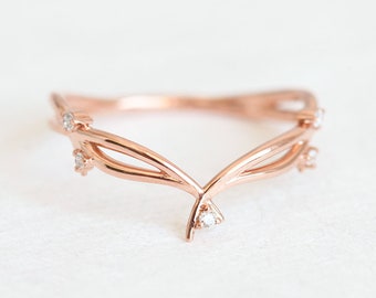 Diamond Twig Band, Bud Ring, Diamond Branch Ring, Rose Gold 5.75US