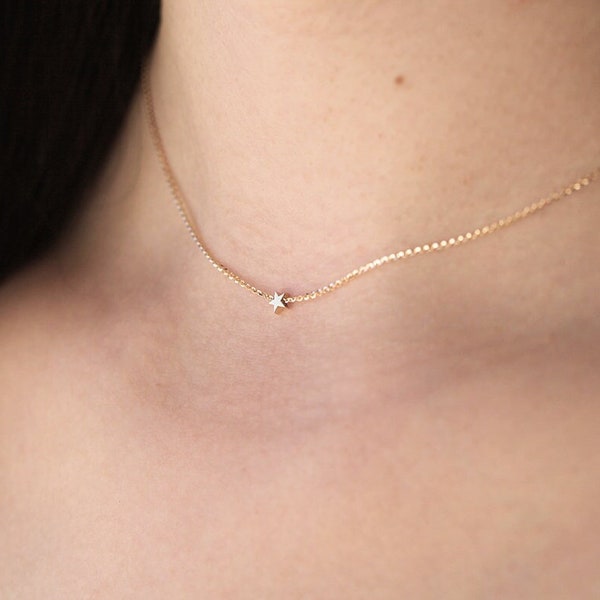 Dainty Star Necklace, 14k or 18k Solid Gold Delicate Shiny Chain with 4mm Tiny Star, Simple Star Necklace by MinimalVS