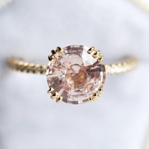 Hera 3ct peach sapphire ring, Round peach pink sapphire engagement ring
