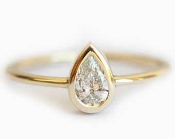 Diamond engagement ring, Pear diamond ring, Pear cut engagement solitaire, Teardrop engagement ring