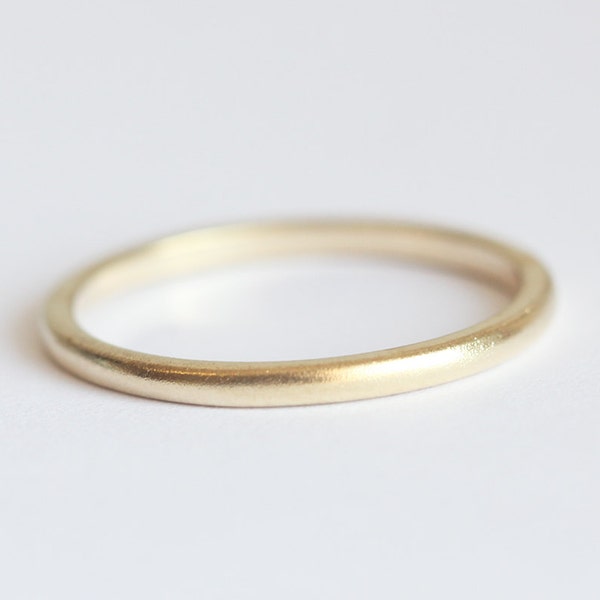 Gold wedding band, Dainty plain thin band, Simple 2mm thick ring, Satin finish unisex ring