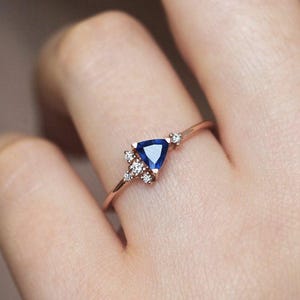 Blue Sapphire Ring Rose Gold, Delicate Diamond Sapphire Engagement Ring 14k 18k Gold