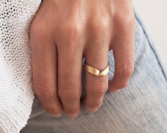 Anello in oro, Fascia nuziale, Anello a V, Fascia larga ritorta, Fascia d'oro spessa, Fascia chevron Unisex