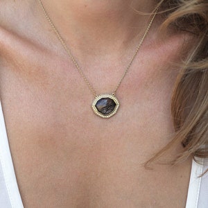 Halo Diamond Necklace, OOAK Gemstone Necklace, Black Rutilated Quartz Necklace, Unique Anniversary Necklace image 2